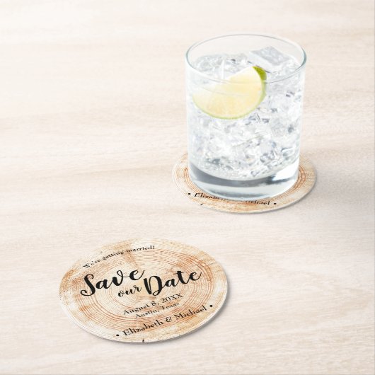 Speciaal Rustic Bespaar onze datum bedrukt hout Ronde Kartonnen Onderzetter (Insitu)