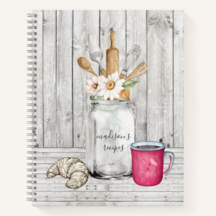 Speciaal Rustic Floral Mason Jar Wood Recipe Notitieboek