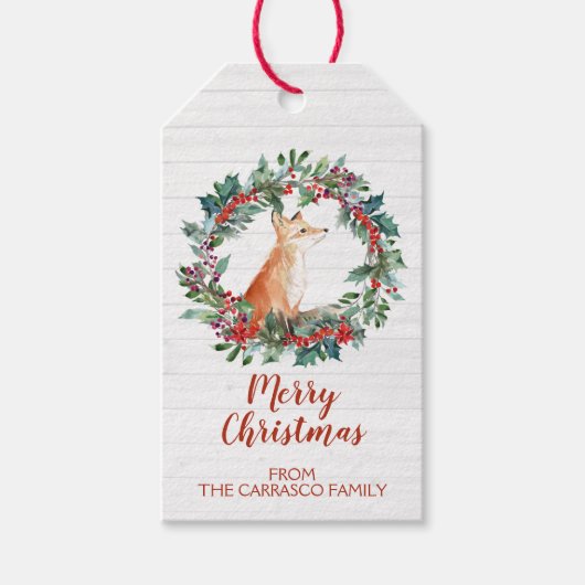 Speciaal Rustic Woodland Fox Kerstmis Cadeaulabel (Voorkant)