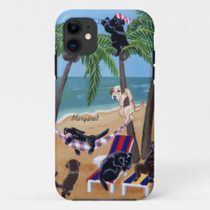 Speciaal schilderen van zomervakantie-labradors iPhone 11 hoesje