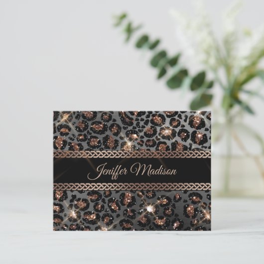 Speciaal Trendy Leopard Black Gold Glitter Briefkaart (Staand voorkant)