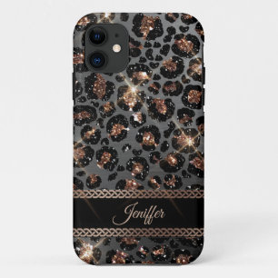 Speciaal Trendy Leopard Black Gold Glitter iPhone 11 Hoesje