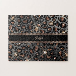 Speciaal Trendy Leopard Black Gold Glitter Legpuzzel