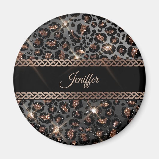 Speciaal Trendy Leopard Black Gold Glitter Magneet (Voorkant)