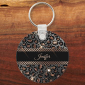 Speciaal Trendy Leopard Black Gold Glitter Sleutelhanger (Voorkant)