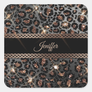 Speciaal Trendy Leopard Black Gold Glitter Vierkante Sticker