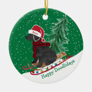 Speciaal uitgelijnde kerstsneeuw op Labradoedle Keramisch Ornament