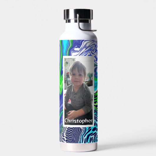 Speciaal uitgeruste blauwe langgroene digitale ron waterfles (Links)