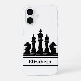 Speciaal uitgeruste zwarte schaakstukken iPhone 16 hoesje