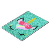 Speciaal Unicorn Blauwgroen Glitter Note Book Notitieboek (Linkerzijde)