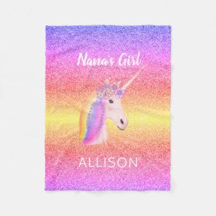 Speciaal Unicorn Rainbow Glitter Nanas Girl Fleece Deken
