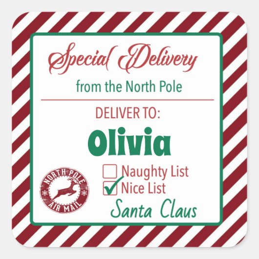 Speciaal van Santa Gift-Labels voor kinderen Vierkante Sticker (Voorkant)