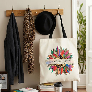 Speciaal voor regenboog en luipaard afgedrukte can tote bag