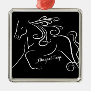 Speciaal  zwart-wit, Silhouette Horse Metalen Ornament