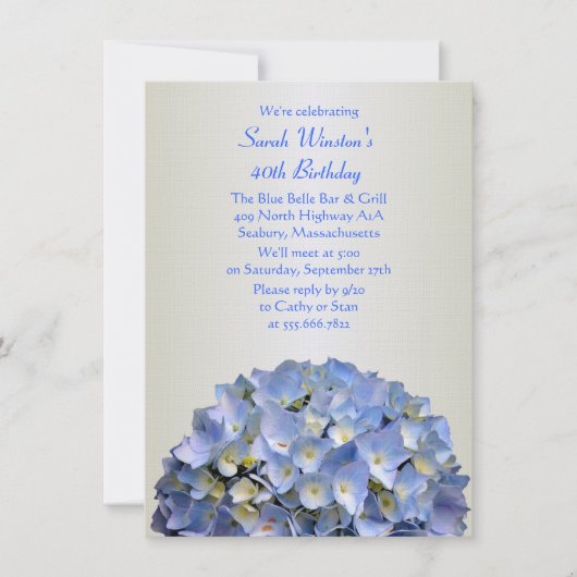Special Birthday Party Blue Hydrangea Invitation (Devant)