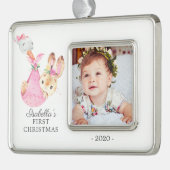 Special Delivery Bunny First kerstfoto Verzilverd Kader Ornament (Links)