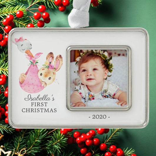 Special Delivery Bunny First kerstfoto Verzilverd Kader Ornament