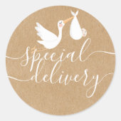 Special Delivery Ooievaar Baby Shower Ronde Sticker (Voorkant)