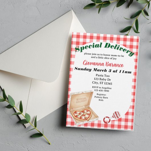 Special Delivery, Pizza Baby Shower Invitation Kaart