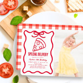 Special Delivery Red Bow Pizza Photo Birthday Kaart
