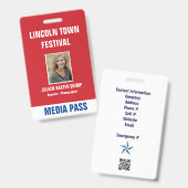 Special Event Security Media Pass QR-code Badge (Voor- en achterkant)