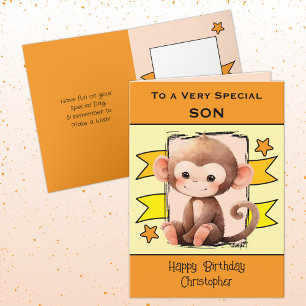 Special Son Monkey kinder oranje verjaardag Kaart