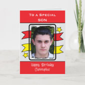 Special Son rode gele foto verjaardag Kaart (Voorkant)