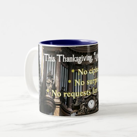 Special thanksgiving mug for organists tweekleurige koffiemok (Voorkant links)
