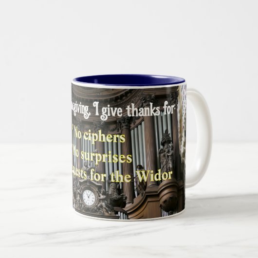 Special thanksgiving mug for organists tweekleurige koffiemok (Voorkant rechts)