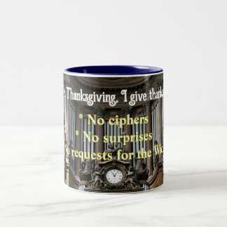 Special thanksgiving mug for organists tweekleurige koffiemok