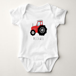 Speciale Baby Boy Red Boerderij Tractor met naam Romper