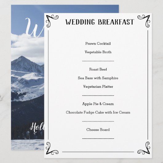 Speciale beschrijving in het huwelijksmenu. menu (Voorkant / Achterkant)