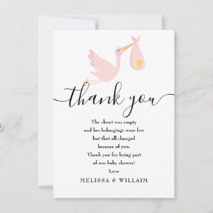 Speciale bezorging Dank je Baby Shower Roze Bedankkaart