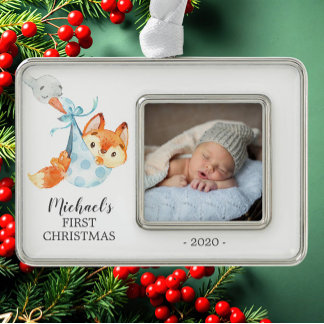Speciale bezorging FOX Eerste Kerstfoto Verzilverd Kader Ornament