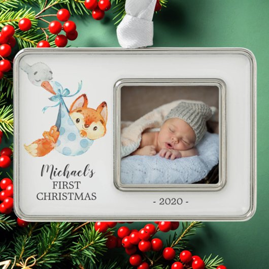 Speciale bezorging FOX Eerste Kerstfoto Verzilverd Kader Ornament