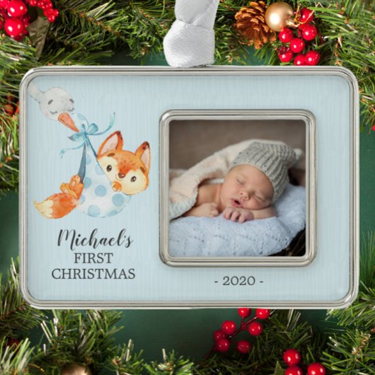 Speciale bezorging FOX Eerste Kerstfoto Verzilverd Kader Ornament