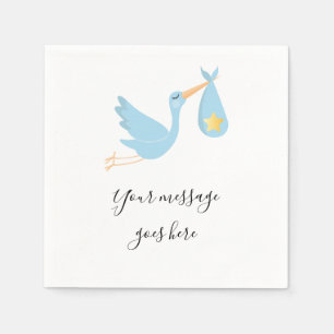 Speciale bezorging ooievaar blauwe baby shower spr servet