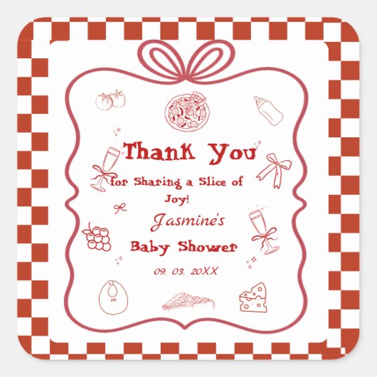 Speciale bezorging Pizza Baby shower Party Vierkante Sticker (Voorkant)
