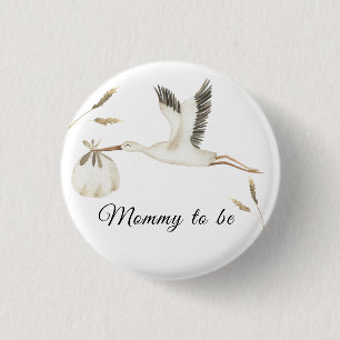 Speciale bezorging Waterverf Ooievaar Wordt mama Ronde Button 3,2 Cm