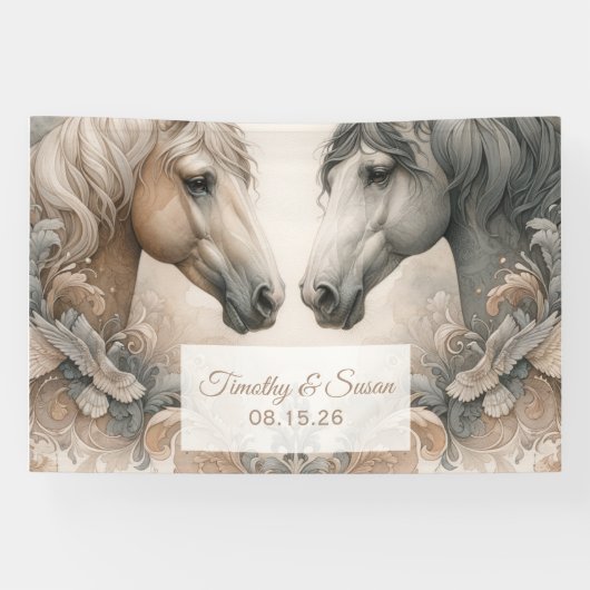 Speciale boeiende paarden bruiloft banner (Horizontaal)