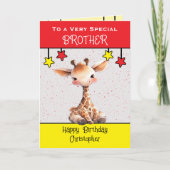 Speciale broeder giraffe kinder rode verjaardag kaart (Voorkant)