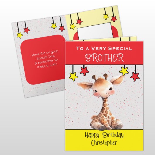 Speciale broeder giraffe kinder rode verjaardag kaart
