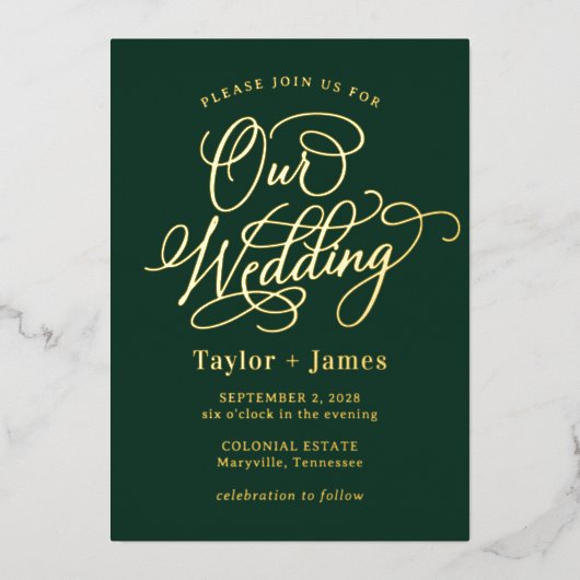 Speciale Dag ECHTE FOLIE Elegante bruiloft uitnodi Folie Uitnodiging (Voorkant)