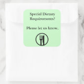 Speciale dieetvereisten vierkante sticker (Tas)