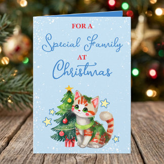 Speciale familie schattige kat blauwe kerst feestdagen kaart