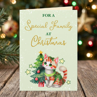 Speciale familie schattige kat groene kerst feestdagen kaart