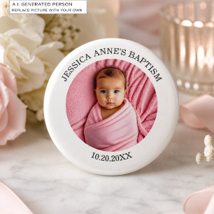 Speciale fotomeisje doopgunst ronde button 5,7 cm