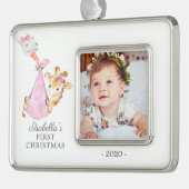 Speciale Giraffe Eerste kerstfoto Verzilverd Kader Ornament (Links)