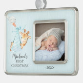 Speciale Giraffe Eerste kerstfoto Verzilverd Kader Ornament (Links)