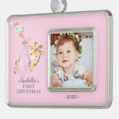 Speciale Giraffe Eerste kerstfoto Verzilverd Kader Ornament (Links)